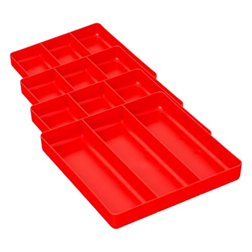 Image of Ernst Tool Garage Organizer Tray, Red, 3-Compartments (Pack of 4)