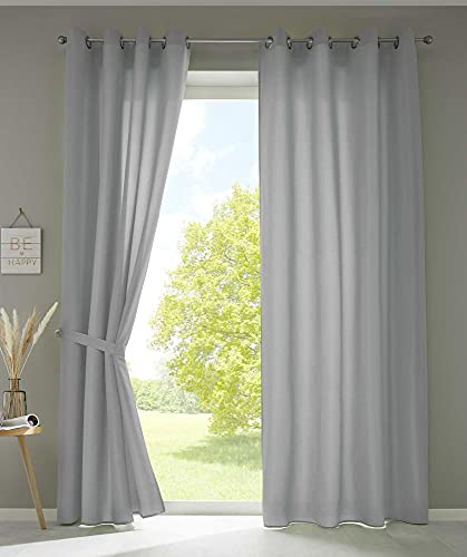 Gardinenbox 2er Set Vorhänge Schal Ösen »Berlin« HxB 245x140 cm Grau Blickdicht Microsatin Lichtdurchlässig Uni Matt, 20405N2