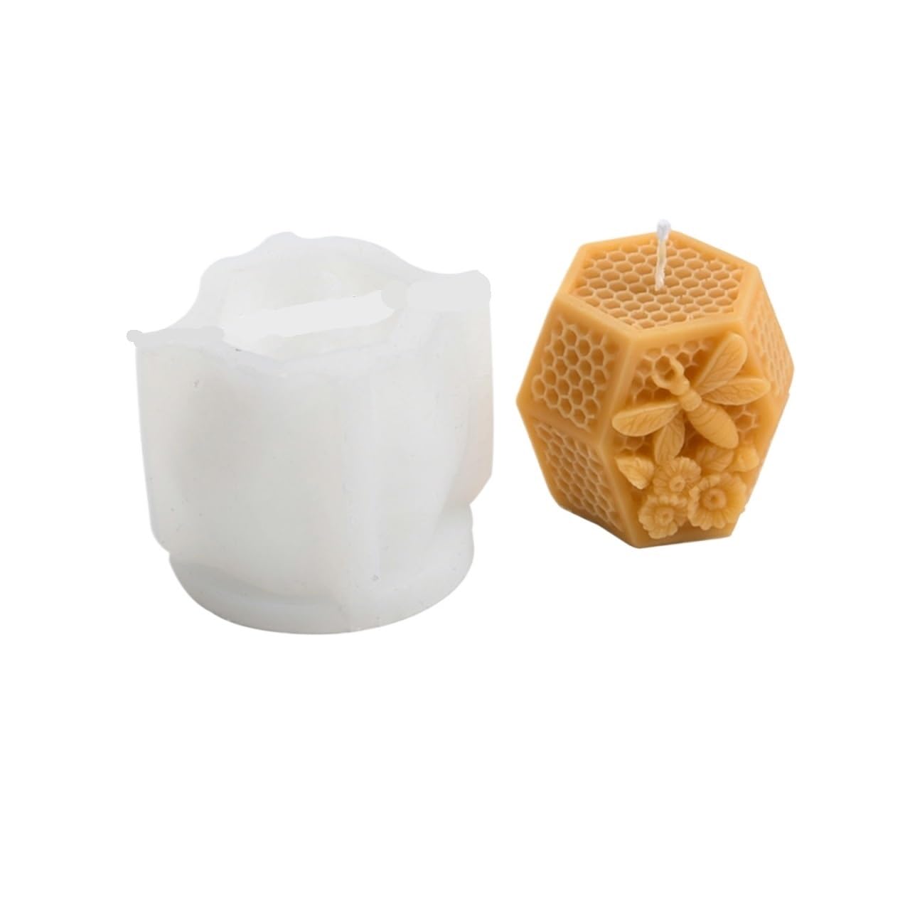 3D Flying Bee Honeycomb Candle Molds Silicone Handcraft DIY Geometric Pillar Hexagon Beehive Soap For Making for Making Soaps Bar(11097 Bee Pillar 03)