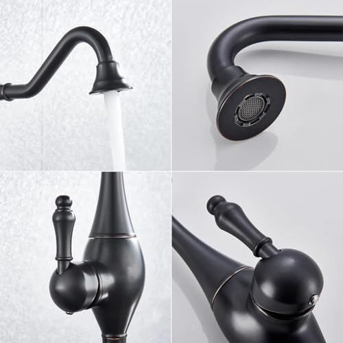 Robinet de cuisine à arc élevé mitigeur en laiton noir antique 1 trou