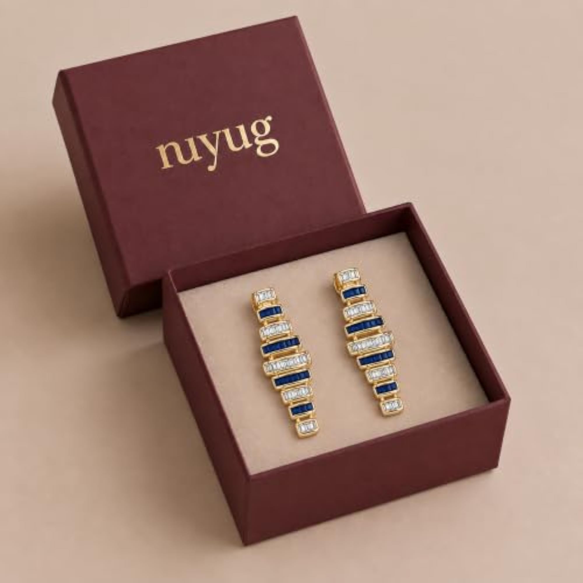 Women's 22K Gold Plated Blue & White Stone Dangler Earrings