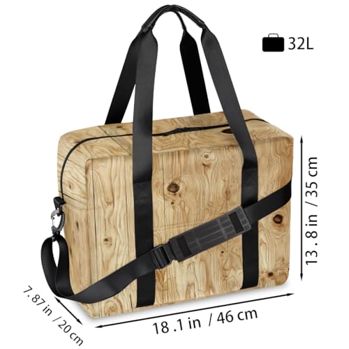 Wood Grain Travel Duffel Bag for Men Women Beige Wooden Sports Gym Bag Waterproof Weekender Overnight Bags Foldable Carry on Backpack for Swim Yoga Fitness Workout2