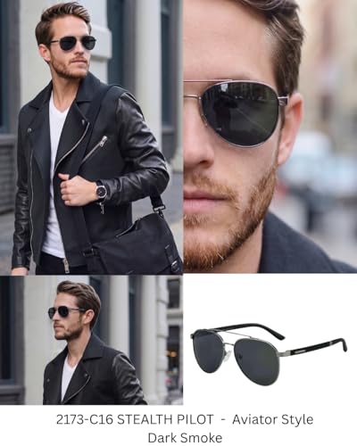 Image of THE MEN THING 2173 STEALTH PILOT - Aviator Style - HD Polarised Sunglasses for Men - UV400 Protection, Stainless Steel Frame