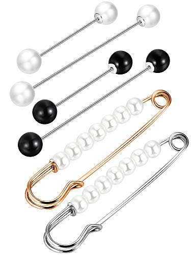 Jetec 6 Pieces Sweater Shawl Clips Faux Pearl Dresses Cardigan Collar Brooch Clip Vintage Shirts Clips for Women Girls Decor (Classic Style)