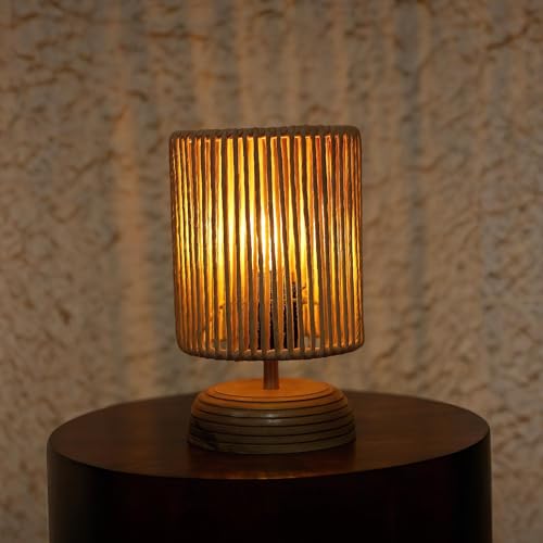 Image of Ikari Homes Boho Reed Table Lamp I Night Lamp for Bedroom Bedside & Center Table Lamp I Warm Ambient Cozy Lamp I Rattan Lamp I Size 21.5 x 12.7 cm - (Bulb Not Included)