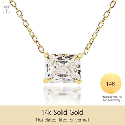 Max + Stone 5.5 Ct.tw 14K Gold Cubic Zirconia Necklace For Women | Sideways Emerald Cut Solitaire Cz Gold Pendant Necklace For Women With Adjustable 18-20 Inch Chain | Real Gold Necklace For Women #TOP3