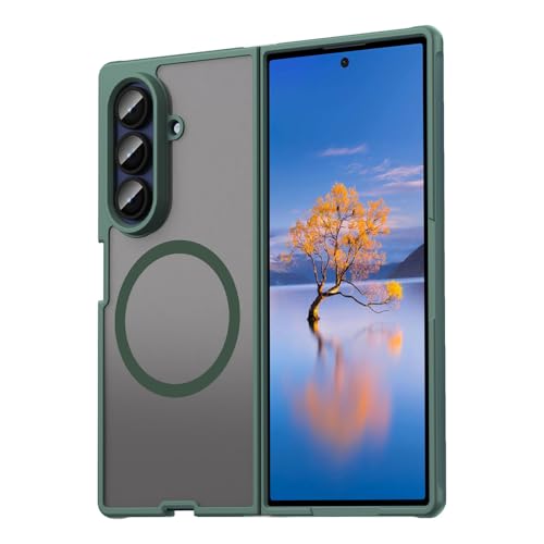Samsung Galaxy Z Fold 7用 マグネット式マット 耐衝撃電話ケース ハードPCハイブリッド ワイヤレス充電バックカバー グリーン Galaxy Z Fold7用