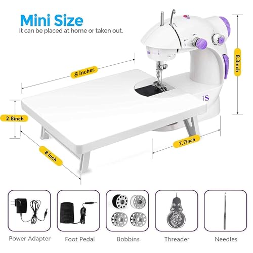 Image of CHILLAXPLUS mini sewing machine, stitching machine for home, portable sewing machine, electric sewing machine with table set,White