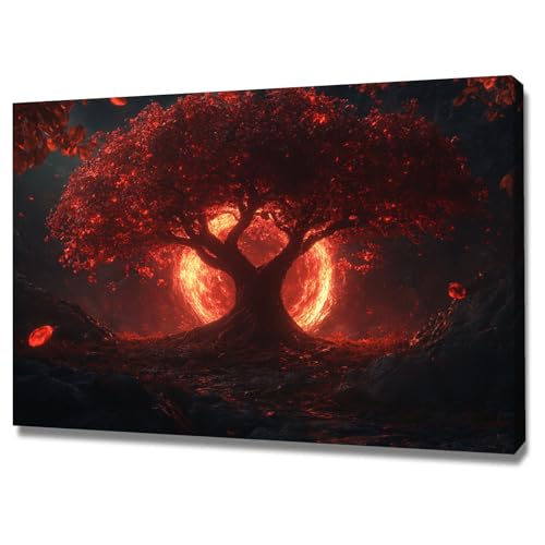 Impression sur toile arbre de vie CUDAOO rouge 40x60cm pour salon