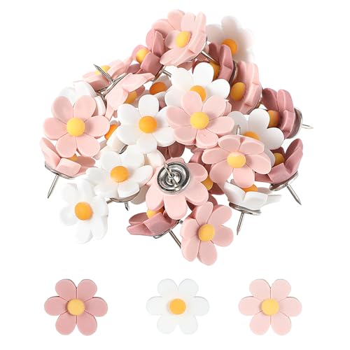 Blumen-ReißZwecken Für Korkplatte 30 Stück Heftzwecken Für Pinnwand Korktafeln 0,5 Zoll SüßE ReißNäGel FüR Pinnwände Karton Zum Aufhängen Von Postern Wanddekorationen (Rosa + Weiß)