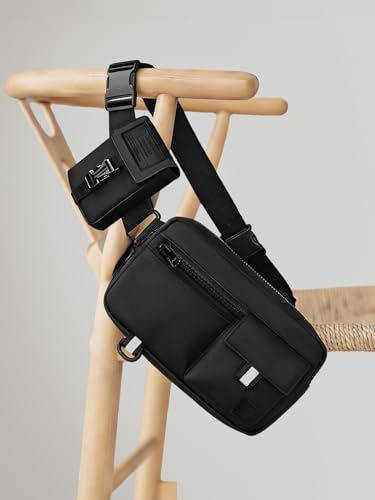 Image of The Souled Store TSS Originals: Noir Fanny Pack | Sleek All-Black Crossbody Waist Bag | Water-Resistant Travel Pouch for Men & Women | Lightweight Urban Belt Bag for Festivals & Commuting
