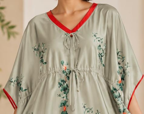 Image of Noty Women's Kaftan Nighty | Digital Print | Sarena Fabric | V Shaped Neck Nightwear | Nightdress for Girl