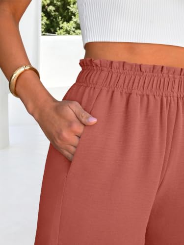 Image of ANRABESS Womens Wide Leg Cropped Palazzo Pants | Lightweight Breathable Elastic High Waisted Pants, Beach Vacation Flowy, Lounge & Casual Summer Trousers with Pockets