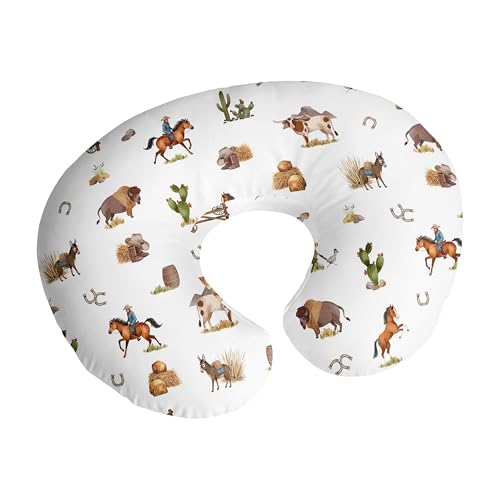 Image of Sweet Jojo Designs Western Cowboy Boy Nursing Pillow Cover Baby Breastfeeding Slipcover Infant Newborn Nursery Bottle Breast Feeding Pillowcase (Pillow NOT Included) Wild West Horse Cow Farm Animal