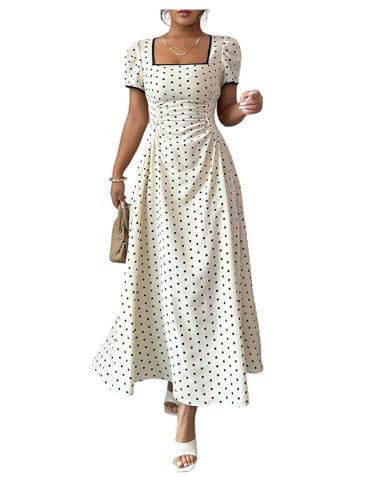 Image of Floerns Women's Floral Short Puff Sleeve Milkmaid Dress Boho A Line Long Dresses