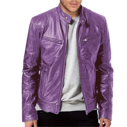 Veste en cuir homme veste de moto col montant pour cyclisme et randonnée