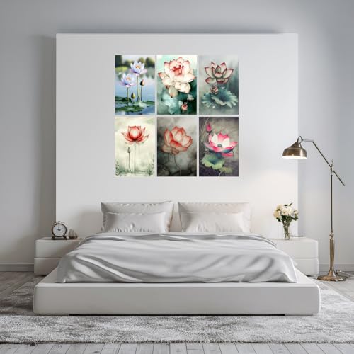 Image of SiddArtify Lotus Flower Wall Art Poster Print Set - Botanical Prints for Living Room Bedroom Office Decor - 8x12 Sticker Pack of 6