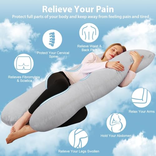 Image of Chilling Home Pregnancy Pillow, 55in Pregnancy Pillows for Sleeping, U Shape Body Pillows for Adults, Maternity Pillow for Pregnant Women, with Grey Jersey Cotton Removable Cover