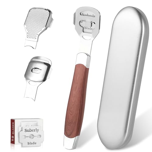 WQDD STANPET - Removedor de Durezas con 10 Cuchillas de Repuesto, Piedra de Afilar de Acero Inoxidable, Raspador y Escofina para Pies para Piel Seca y Talones Duros, Kit Completo de Pedicura