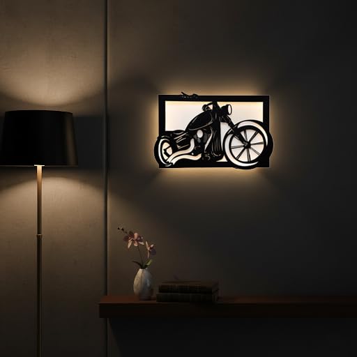 Image of METSY Metal Bike Wall Art with backlit | Bike Lover Gifts | Wall Decor | Home Decoration Wall Hangings(77x120) Cm