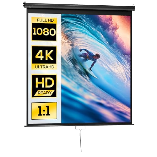 HOMCOM Écran de Projection de 99 Pouces, écran vidéoprojecteur, pour Home cinéma, 1:1 4K HD, Fixation Mur ou Plafond, 189 x 7 x 182 cm, Noir