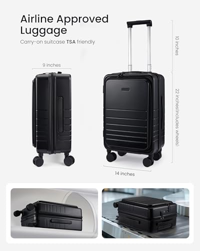 LOVEVOOK Bagage à main à coque rigide 22 x 14 x 9 approuvé par les compagnies aériennes, jolie valise à main de 22 pouces avec serrure TSA à roulettes, valise à roulettes légère pour bagages de voyage, cadeaux pour hommes et femmes, beige – Image 5