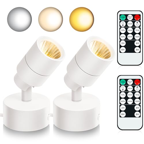 Image of 2 Pack LED Spot Lights Indoor, 5W Uplighting with Remote Control Dimmable & Timer, Uplights Indoor Floor Spotlights with 3 CCT, Accent Lighting Stick on Wall Light for Plants Picture Artwork, White