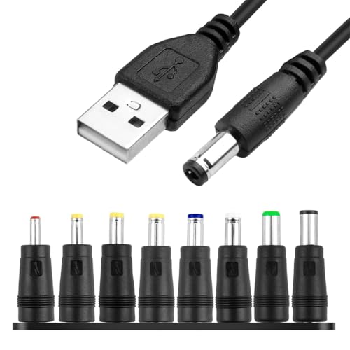Image of Verilux USB to DC 5V Power Cord 3.3Ft /1M, Universal 5V Plug Jack Charging Cable with 8 Pcs DC Female To Male Adapter (6.0x4.0, 3.5x1.35, 4.0x1.7, 4.7x1.7, 5.5x1.7, 5.5x2.1, 5.5x2.5, 6.3x3.0)