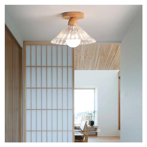 シャンデリア, 北欧ガラスシーリングライト LED ミニマリスト木製通路照明ランプ廊下寝室玄関屋内装飾キューブ照明器具(D)