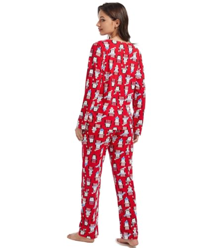 Image of ENJOYNIGHT Womens Pajama Set Cotton Pjs Long Sleeve Sleepwear with Pockets | Two Piece Crew Neck Sleep Set, Elastic Waist Long Pant, Lightweight Loungewear