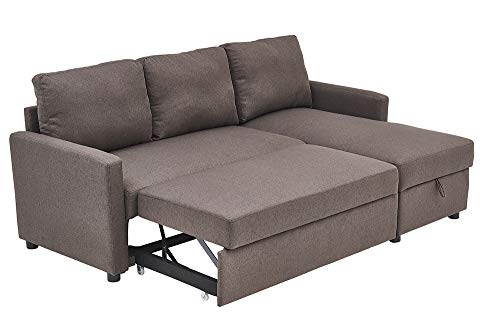 Kingway Sectional Sofa Bed with Storage Convertible Chaise Sofabed, 835336, Brown