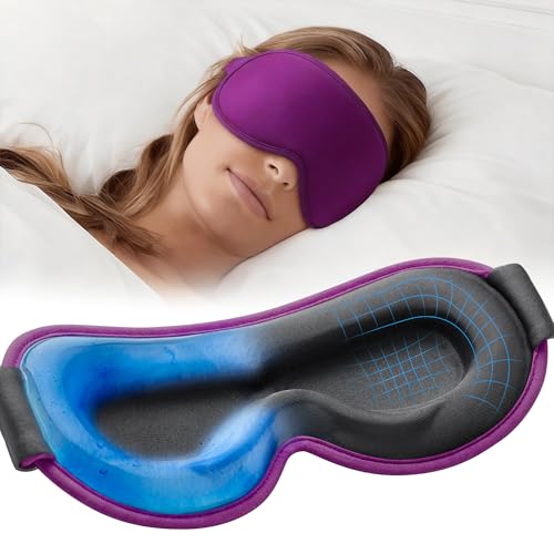 Weighted Cooling Sleep Mask, 6oz 3D Blackout Eye Mask for Sleeping, Contoured Gel Eye Mask, Adjustable Strap, Eyelash Friendly Sleep Mask for Relaxation, Anxiety Relief Items, Naps, Travel, Purple