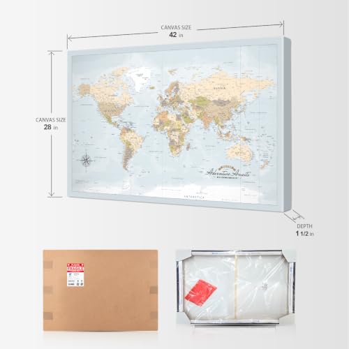 Image of IPIC Blue Ocean World Maps for Wall, World Map Canvas, Total Size 42x28 in