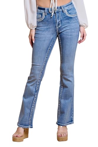 High Waisted-Rise Embroidered Feather Bootcut - Curvy Women’s Stretchy Flare Denim Jeans2