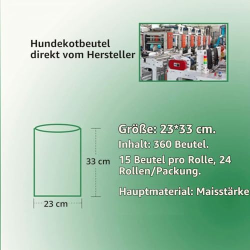 Green Maker 30% Dicker Biologisch abbaubare Hundekotbeutel 360 Beutel Hundekotbeutel aus Maisstärke (Grün) – Ansicht 4