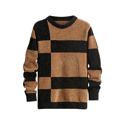 Cambkatl Men's Stylish Color Block Crewneck Sweaters, Loose Fit Casual Long Sleeve Pullover Knit Sweater Thermal Tops