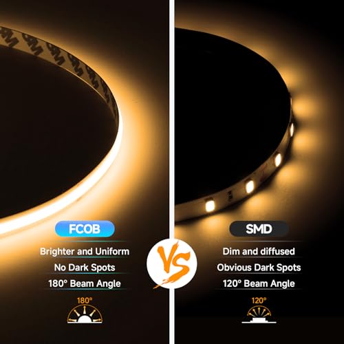 Image of BTF-LIGHTING FCOB USB Powered Warm White 2700K COB LED Strip Lights 3.28FT 320LEDs 5V 8mm Width 90+ High CRI Ultra Bright Flexible Light for 3D Printer TV Backlight Display Cabinet PC DIY Decor