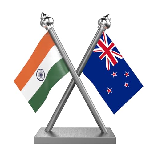 Image of The Flag Company India & New Zealand Car Dashboard Flag 2x3 Inch Premium Flags with Stainless Steel Pole & Base | Compact Dual Display for Car Interiors & Desks