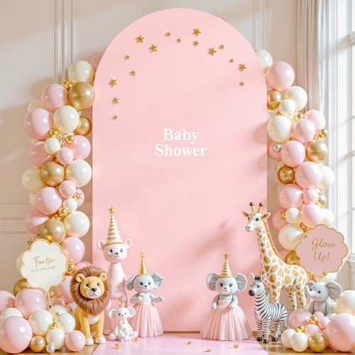 Image of Dusty Rose Arch Backdrop Cover, 7.2FT Stretchy Fitted Wedding Arch Stand Covers 2-Sided Round Top Chiara Arch Backdrop Cover for Wedding Ceremony Birthday Party Baby Shower Banquet Decoration