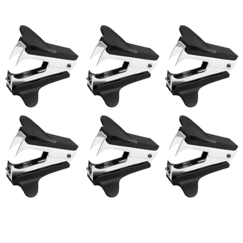 Quitagrapas Oficina Tipo Pinzas, 6 Piezas, Removedor de grapas, Extrae Grapas sin Dañar Papeles, Aliado Perfecto como Material de Oficina y Papeleria y Material Escolar, color negro