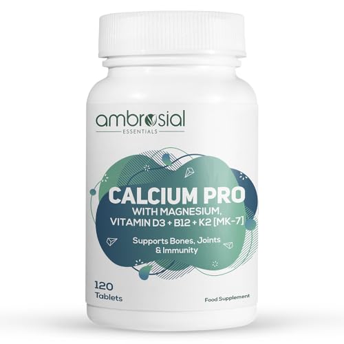 Ambrosial Calcium Pro | Calcium Citrate Malate with Magnesium Zinc Vitamin D3 B12 & K2 MK-7 | With Alfalfa & Moringa Extracts | Daily Mineral Supplement | 120 Tablets