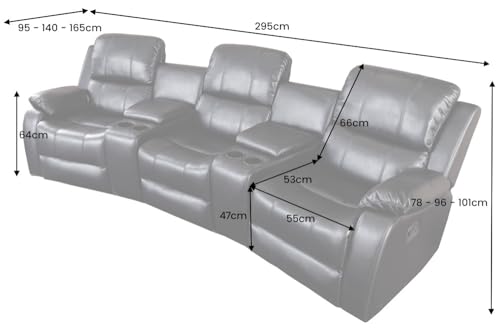 Riess Ambiente Exklusiver 3er Kinosessel Hollywood - schwarz - Kunstleder Polyester - Relaxsessel mit Cupholder Polsterung Fußstützen – Bild 4