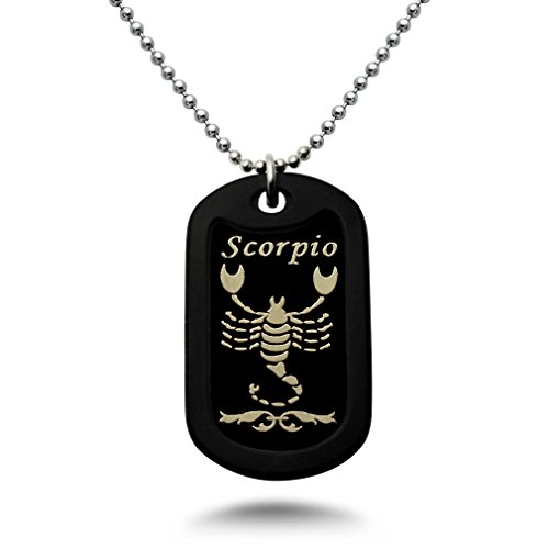 Kriskate & Co. Scorpio Laser Engraved Aluminum Dog Tag Necklace 24 Inches Made in USA