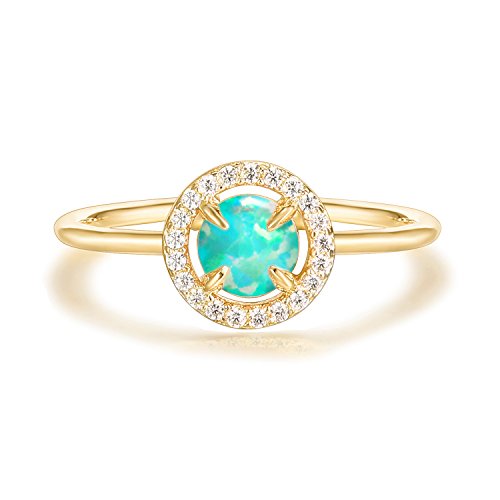 PAVOI 14K Yellow Gold Plated Blue Opal Ring, Adjustable | Gold Rings for Women