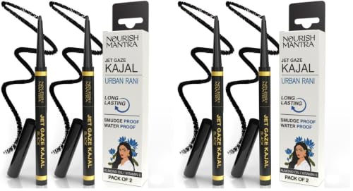 Image of Nourish Mantra's Jet Gaze Kajal Urban Rani - Combo - Black & Black 0.35g / Made with Argan Oil & Vitamin E /Smudge Proof /Long Lasting /Retractable Kajal Pencils (Pack of 2)
