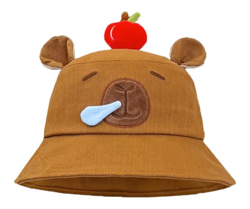 Capybara Bucket Hat Embroidered Fisherman Cap Cute Beach Sun Hats Brown