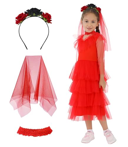 Disfraz rojo para niñas, con diadema miniatura 1