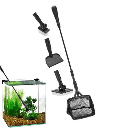Kit de limpieza para acuario, kit ajustable para mantenimiento de peces, multiusos, con esponja, red y cepillo para terrario pantanario y acuarios domésticos