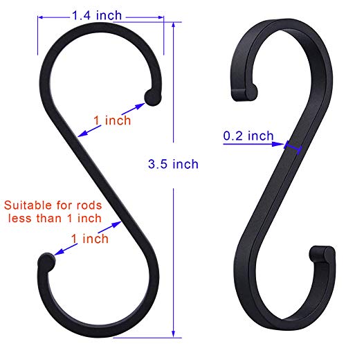 Llpjs Aluminum S Hooks For Hang Shower Curtain, Hanging Kitchen Pot And Pans, Coffee Cups, Grill Utensils, Clothes, Plants, Indoor And Outdoor Decorative S-Hooks, 12 Pack Matte Finish Black #TOP1
