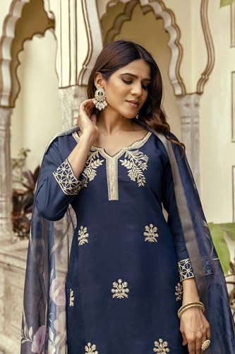 Kurta Chanderi bleu marine : la solution élégante pour vos fêtes traditionnelles sans effort